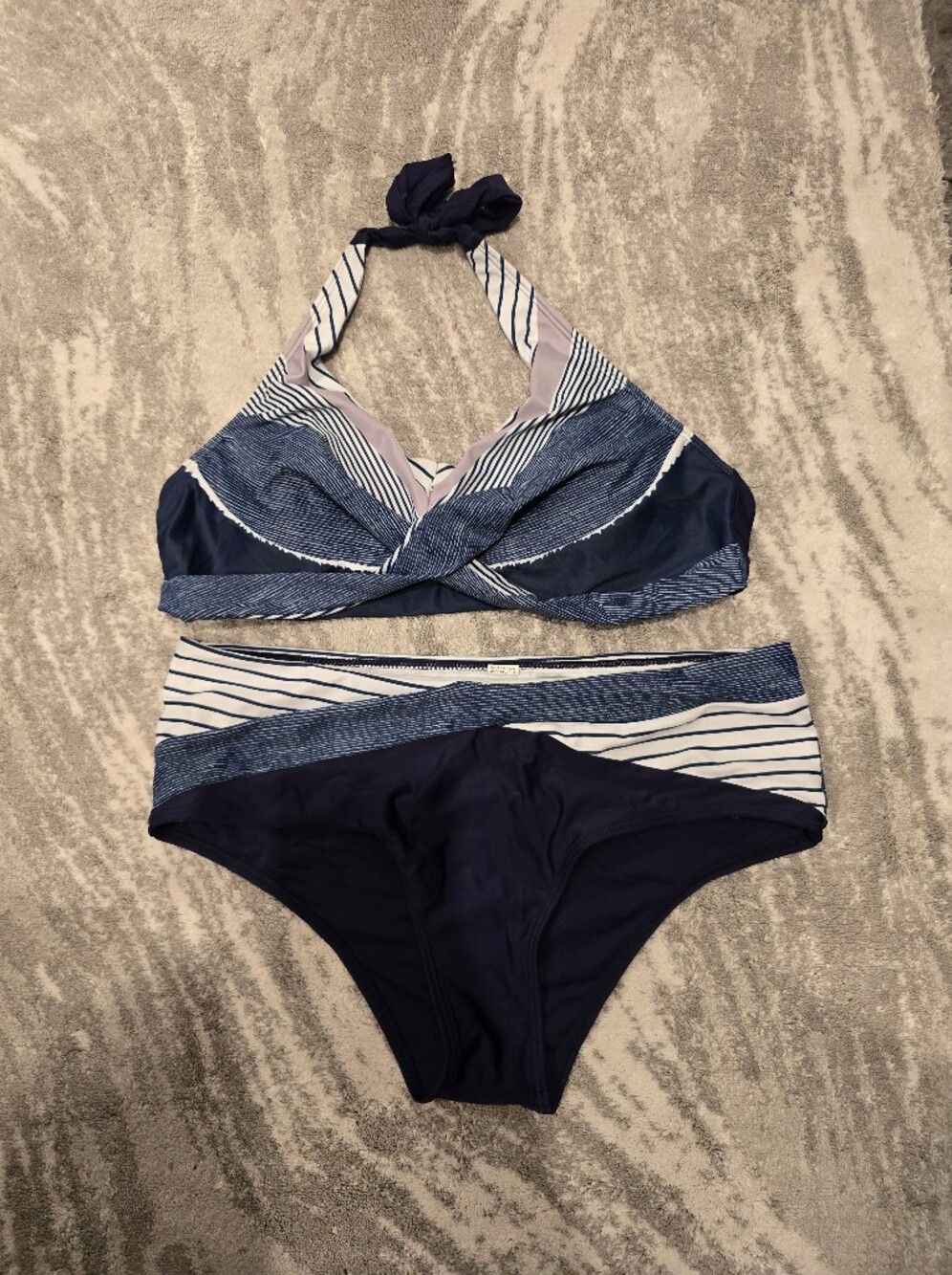 Navy Striped Women’s Two-Piece Swim Set